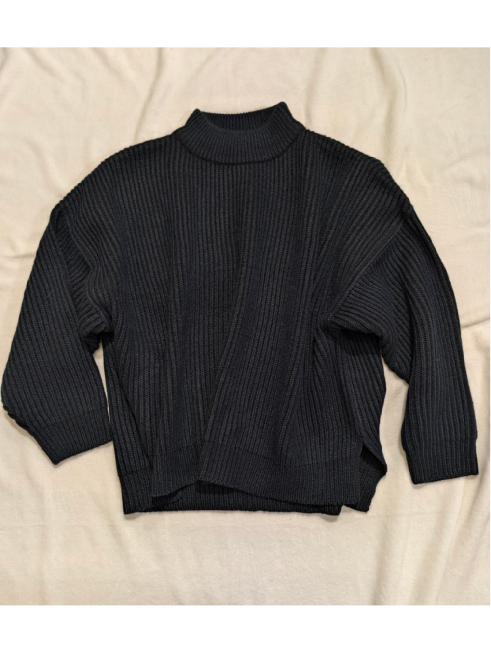 Topshop Ribbed Mock Neck Oversized Boxy Sweater Navy Size Medium - Picture 12 of 12
